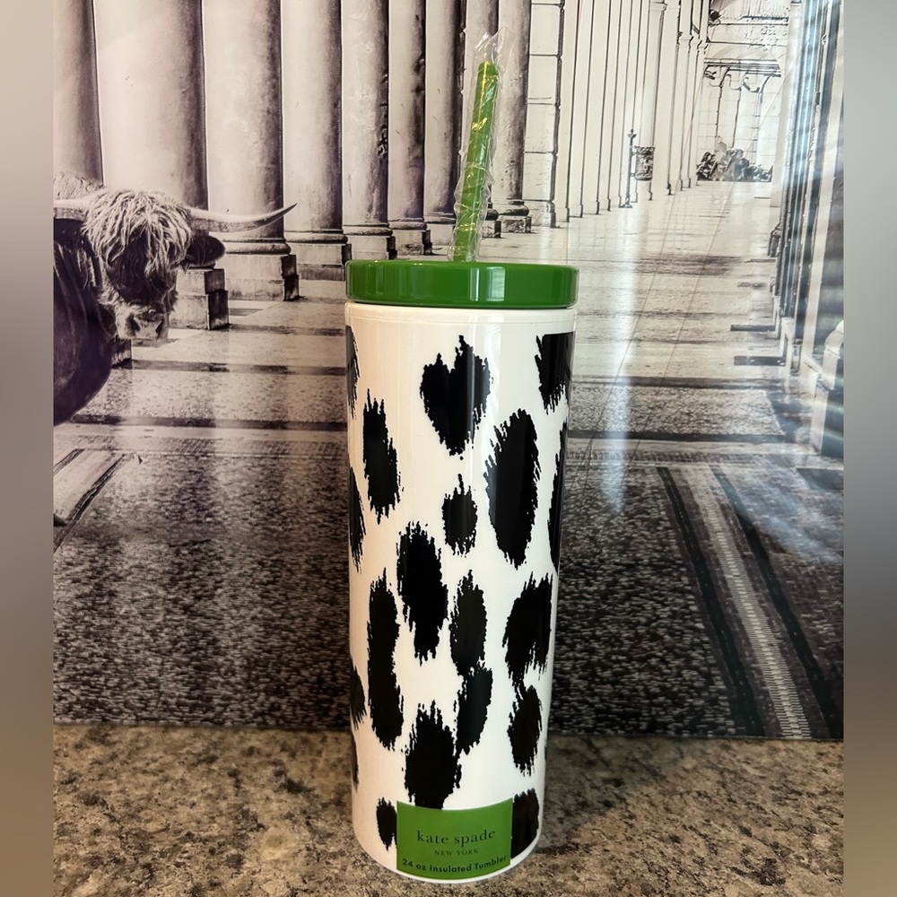 kate spade Modern Leopard Tumbler with Green Straw NWT
